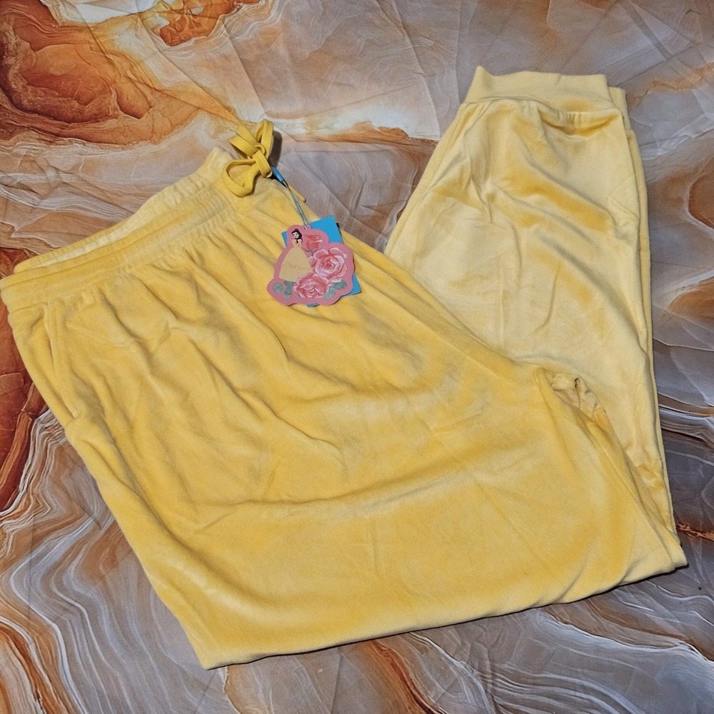 Posh Peanut Disney Princess Belle Womens 2XL Yellow Velour Jogger Pants NWT